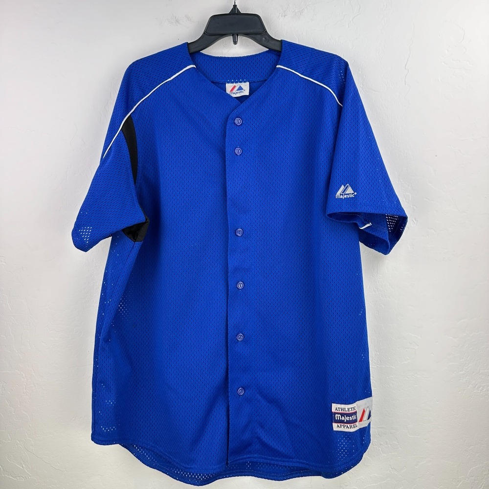 Vintage Majestic Blank Jersey XXL Blue‎ Mesh Breathable Athletic Baseball Sports